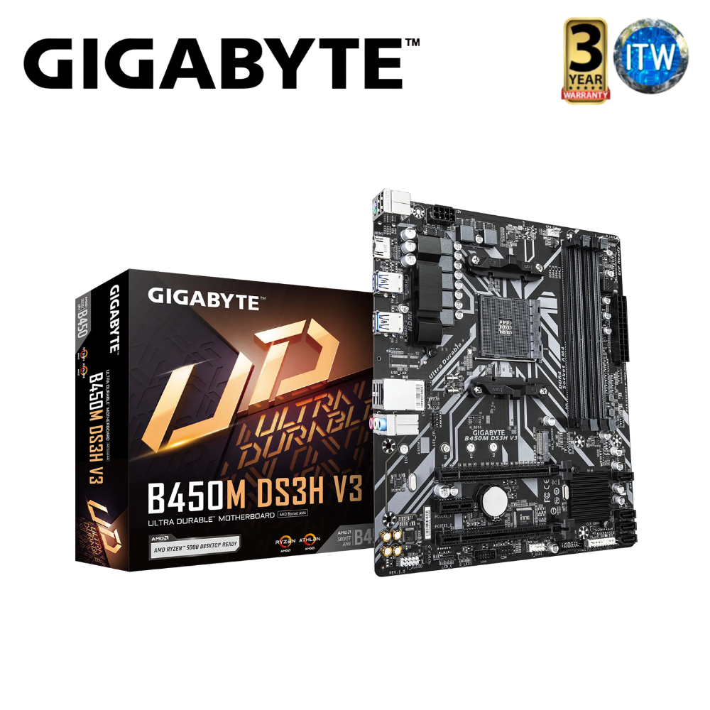 Gigabyte Motherboard B450M DS3H V3 - AMD B450 Ultra Durable MATX AM4 DDR4 (GA-B450M-DS3H-V3)