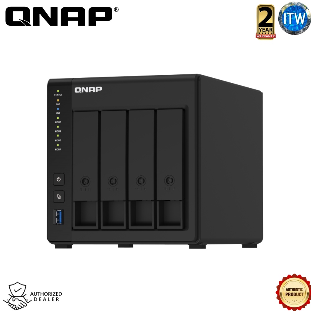 QNAP TS-451D2-2G - 4 Bay, Intel Celeron J4025 2-core/2-thread, 2GB-DDR4 (1x2GB) NAS (TS-451D2-2G)