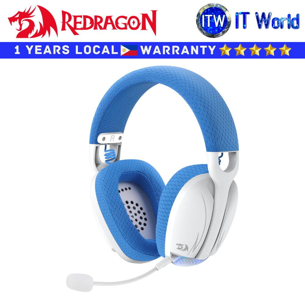 Redragon Wireless Bluetooth Gaming Headset Headphone Skuld PRO H878 3-Mode with Backlight (White Blue)