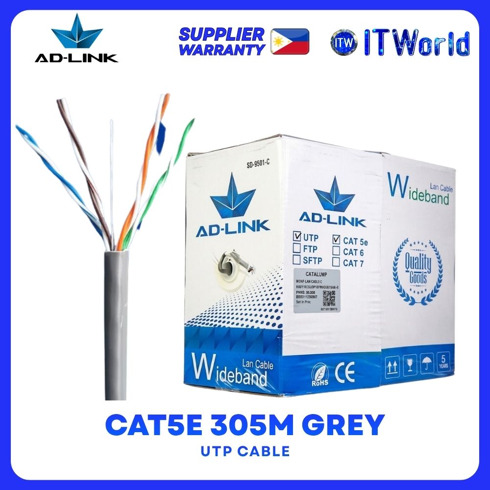 AD-Link UTP Cable CAT5E 305m 26AWG Copper Clad Aluminum PVC Jacket Grey AD-IN501-C