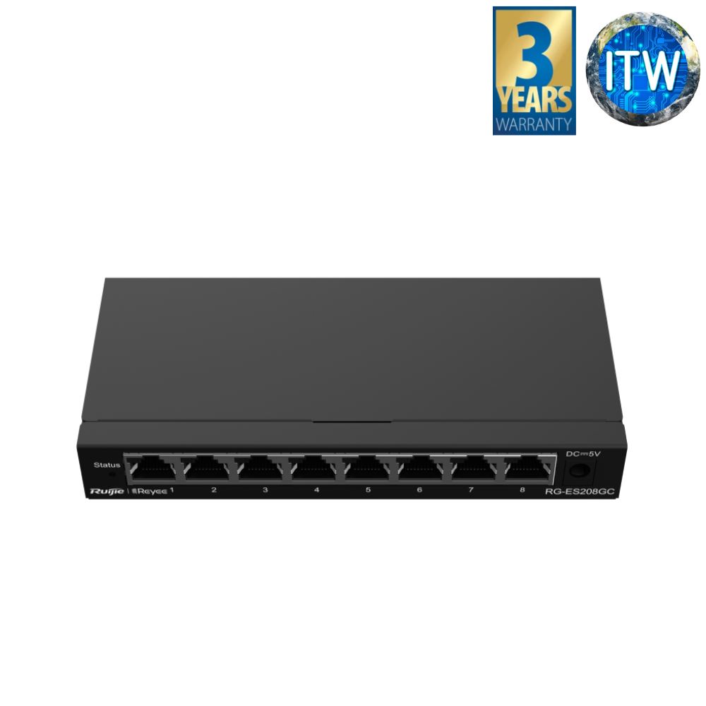 ITW | Ruijie RG-ES208GC 8-port Gigabit Smart Cloud Managed Non-PoE Switch
