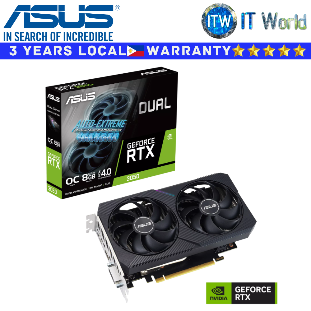 Itw | ASUS RTX 3050 V2 OC Edition 8GB GDDR6 Dual Geforce Graphic Card (DUAL-RTX3050-O8G-V2)