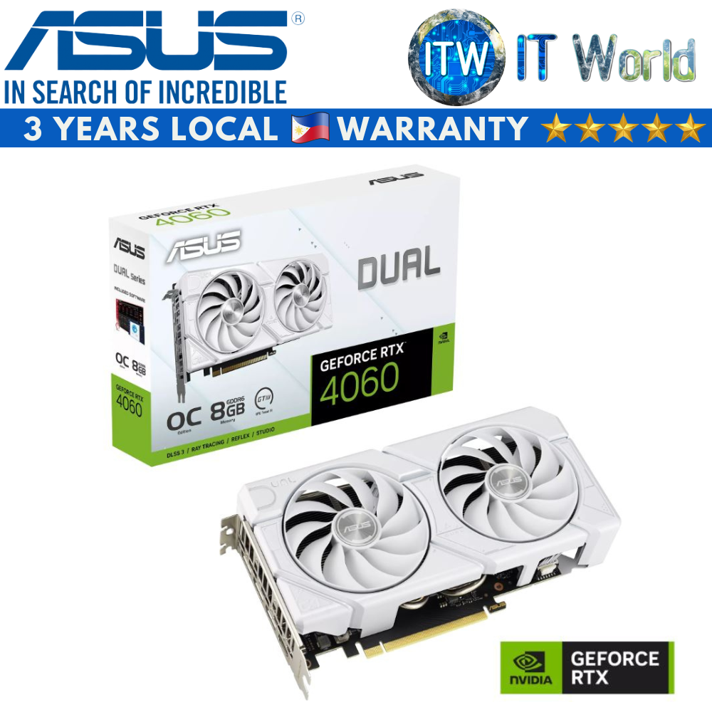 Itw | ASUS RTX 4060 EVO White Edition 8GB GDDR6 Geforce Graphic Card (DUAL-RTX4060-O8G-EVO-WHITE)