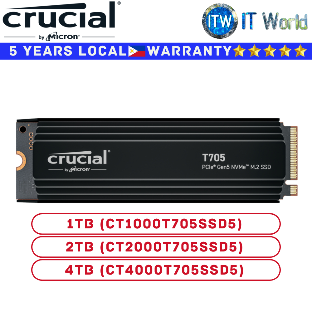 Crucial M 2 NVMe SSD M.2 NVMe SSD T705 Pcie Gen5 Internal with heatsink - 1TB (CT1000T705SSD5)