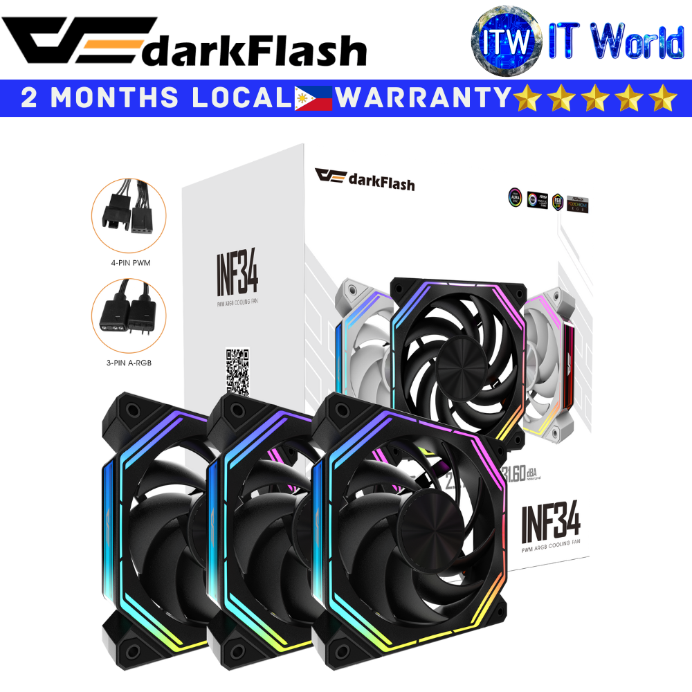 Itw | Darkflash PC Fan Infinity 34 PWM A-RGB 3in1 Rifle Bearing Triple Cooling Fan (Black | White) (Black)
