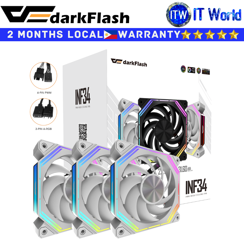 Itw | Darkflash PC Fan Infinity 34 PWM A-RGB 3in1 Rifle Bearing Triple Cooling Fan (Black | White) (White)