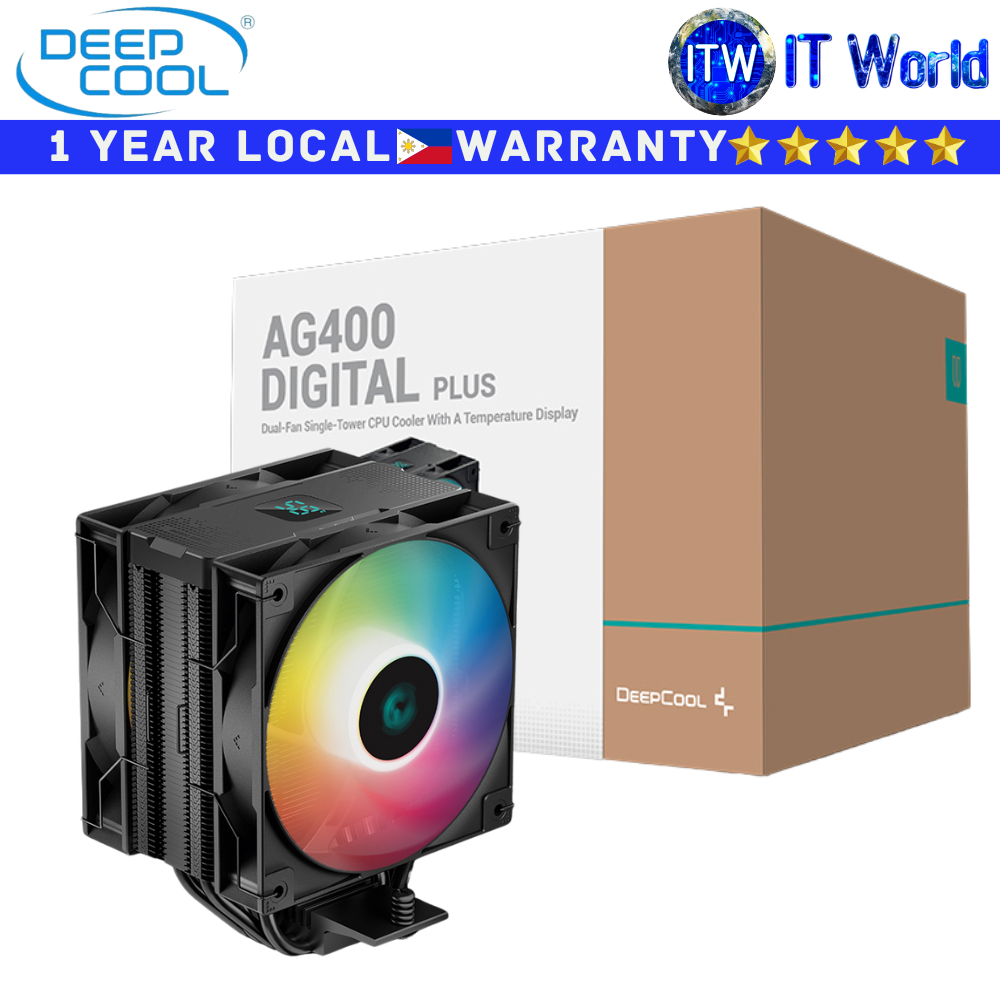 Itw | Deepcool CPU Cooler PC Fan AG400 Digital Plus Black Dual-Fan Single Tower (R-AG400-BKADMP-G-1)