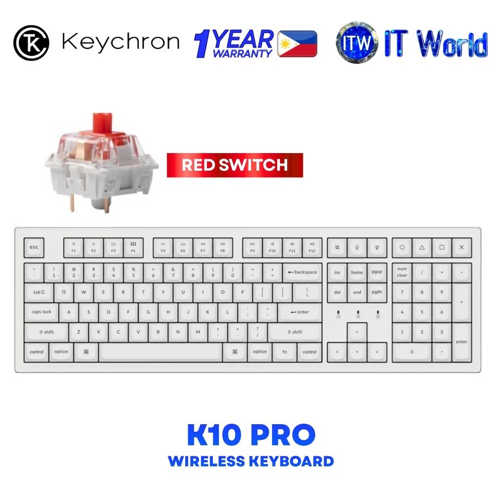 Keychron K10 Pro QMK/VIA Hot-Swappable Wireless Mechanical Keyboard White - Red Switch K10P-P1