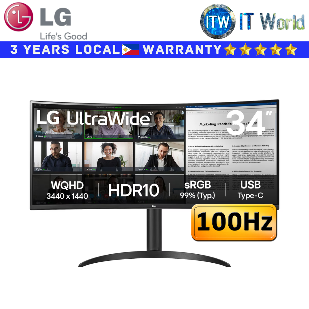 Itw | LG Curve Monitor 34WR55QK-B 34" 3440x1440 WQHD / 100Hz / VA Curved / 5ms GtG
