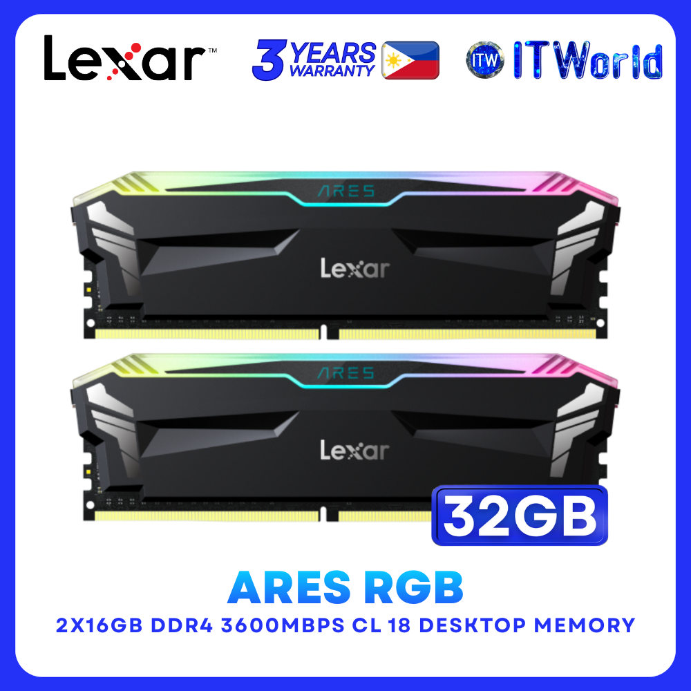 Lexar DDR4 RAM 32GB (16GBx2) 3600Mhz ARES RGB UDIMM Desktop Memory (LD4BU016G-R3600GDLA) | itw