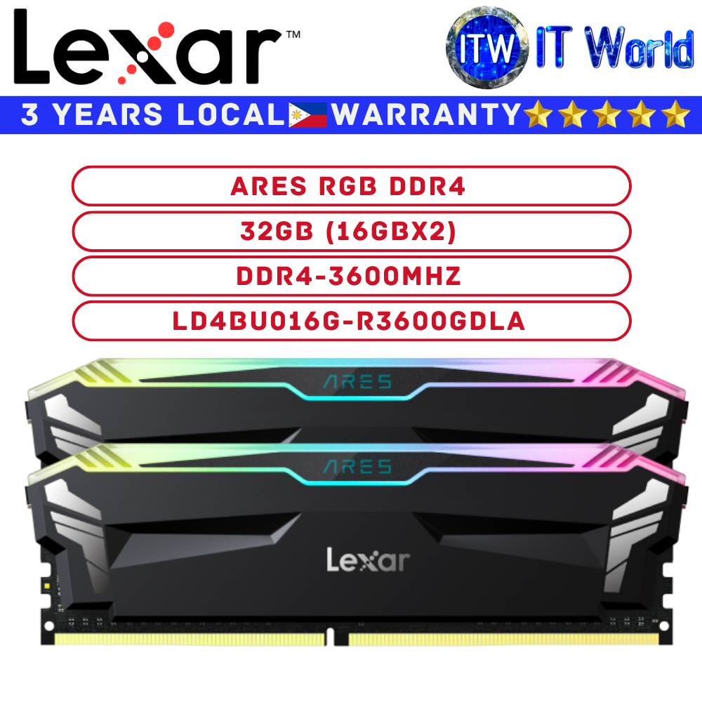 Lexar DDR4 RAM 32GB (16GBx2) 3600Mhz ARES RGB UDIMM Desktop Memory (LD4BU016G-R3600GDLA)