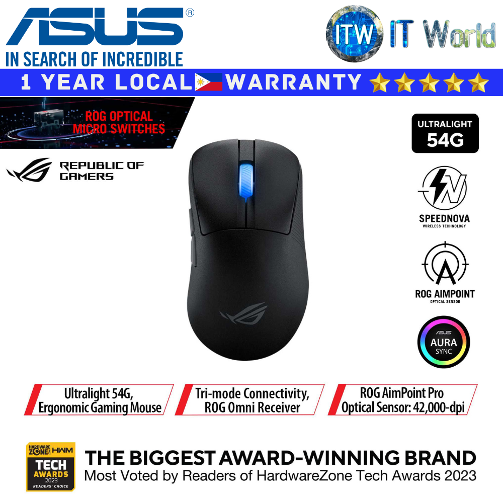 Itw | ROG Keris II Ace 54g Lightweight, 42k Optical Sensor, Speednova Wireless, Polling Rate Booster (Black)