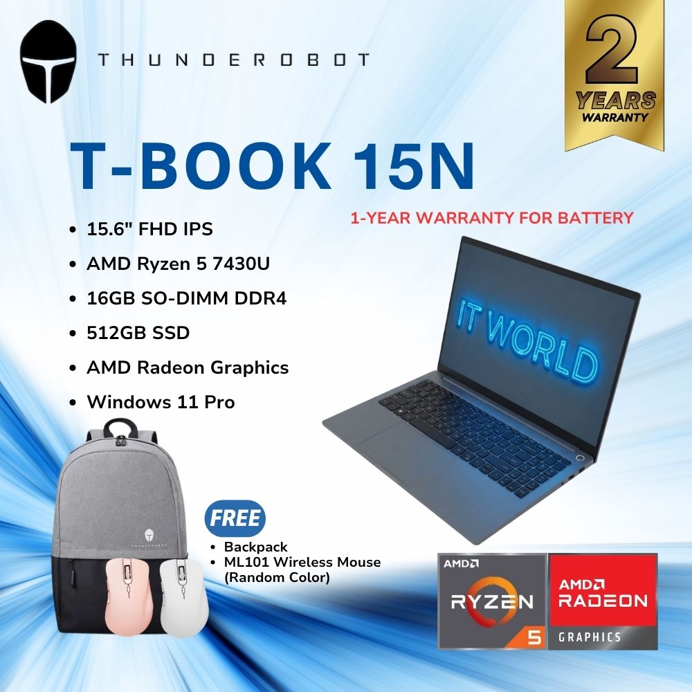 Thunderobot T-BOOK 15N - 15.6" IPS / Ryzen 5 / 16GB DDR4 / 512GB SSD / AMD Radeon Graphics / Laptop