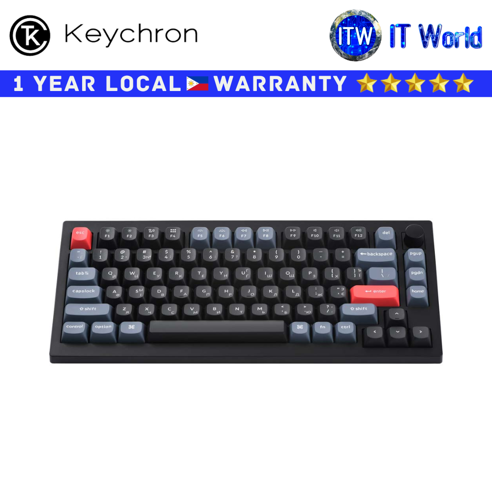 Keychron V1 QMK/VIA Fully Assembled Mechanical Keyboard (V1B2 Carbon Black - blue switch)
