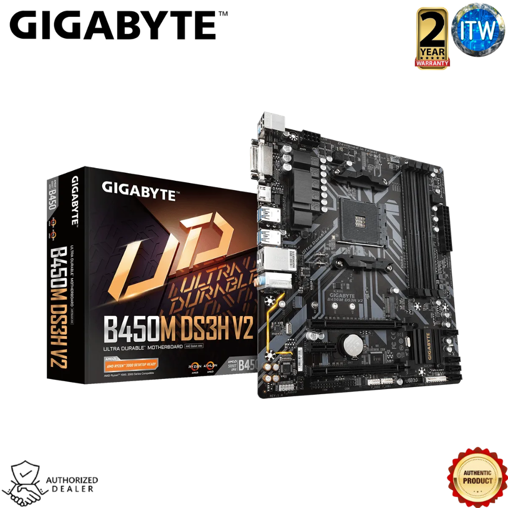 Gigabyte B450M DS3H V2 - AMD B450 Chipset, Ultra Durable Micro ATX Motherboard