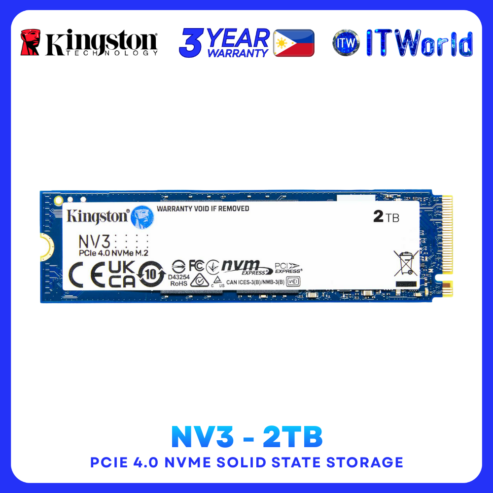 Kingston NV3 Series 2TB SSD NVMe PCIe 4.0 M.2 Gen 4 Internal Solid State Storage SNV3S/2000G