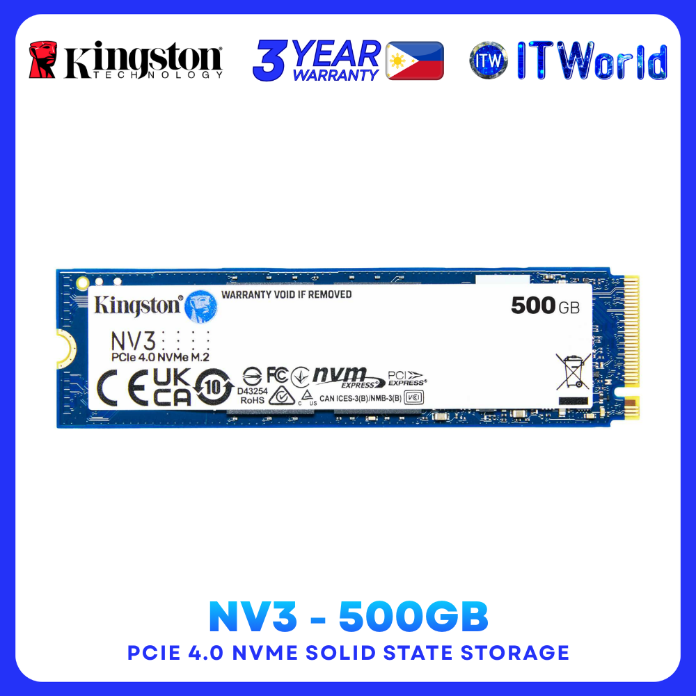 Kingston NV3 Series 500GB SSD NVMe PCIe 4.0 M.2 Gen 4 Internal Solid State Storage SNV3S/500G