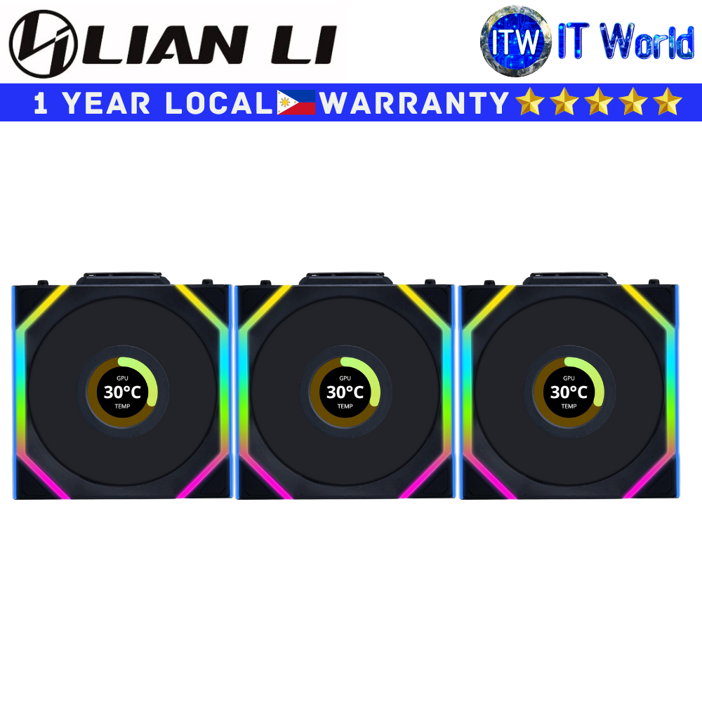 Lian Li Computer PC Fan Uni Fan SL Wireless LCD 120 3-in-1 Triple Fan Black (G99.12SLLCD1W3B.00)