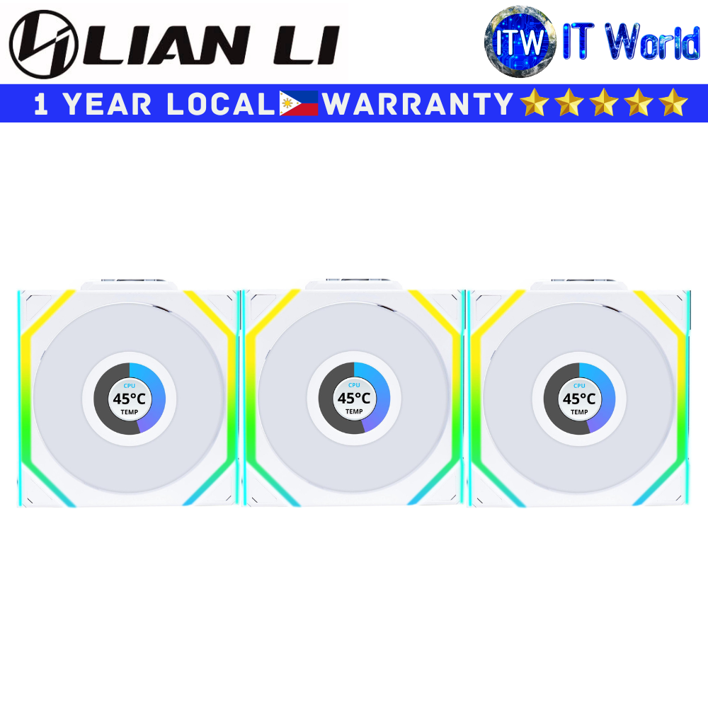 Lian Li Computer PC Fan Uni Fan SL Wireless LCD 120 3-in-1 Triple Fan White (G99.12SLLCD1W3W.00)