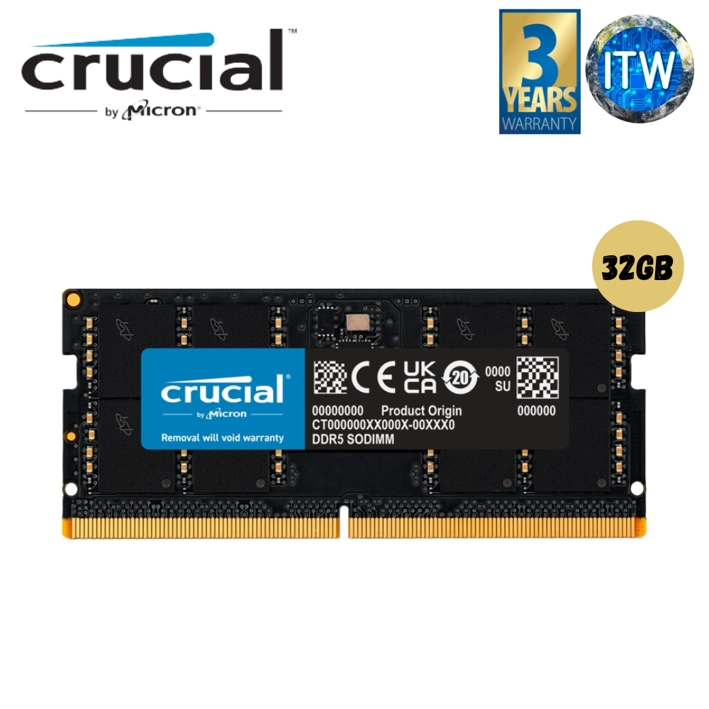 Crucial RAM 32GB DDR5 4800MHz SODIMM CL40 Laptop Memory CT32G48C40S5