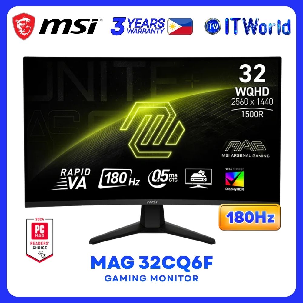 MSI MAG 32CQ6F - 31.5" 2560x1440 WQHD / 180Hz / Rapid VA / 0.5ms GTG / 1500R Curved Gaming Monitor