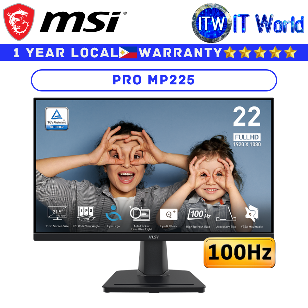 MSI Monitor Pro MP225 22" 1920x1080 FHD / 100Hz / IPS / 1ms MPRT, 4ms GTG