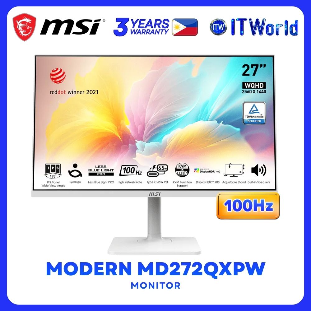 MSI Modern MD272QXPW - 27" 2560x21440 WQHD / 100Hz / IPS / 1ms MPRT, 4ms GTG / Anti-glare Monitor