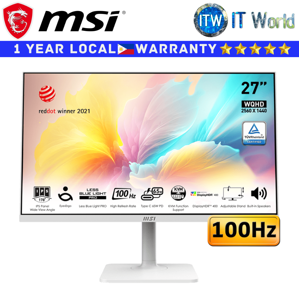 MSI Monitor Modern MD272QXPW 27" 2560x1440 WQHD / 100Hz / IPS / 1ms MPRT, 4ms GTG / Anti-Glare