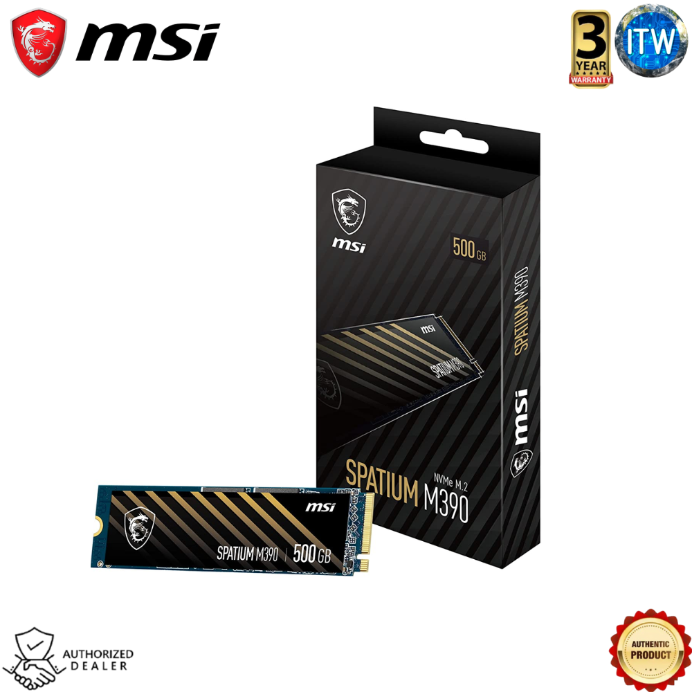 MSI Spatium M390 500GB - NVMe M.2 SSD (3300 MB/s Read, 2300 MB/s Write), Black (S78-440K070-P83)