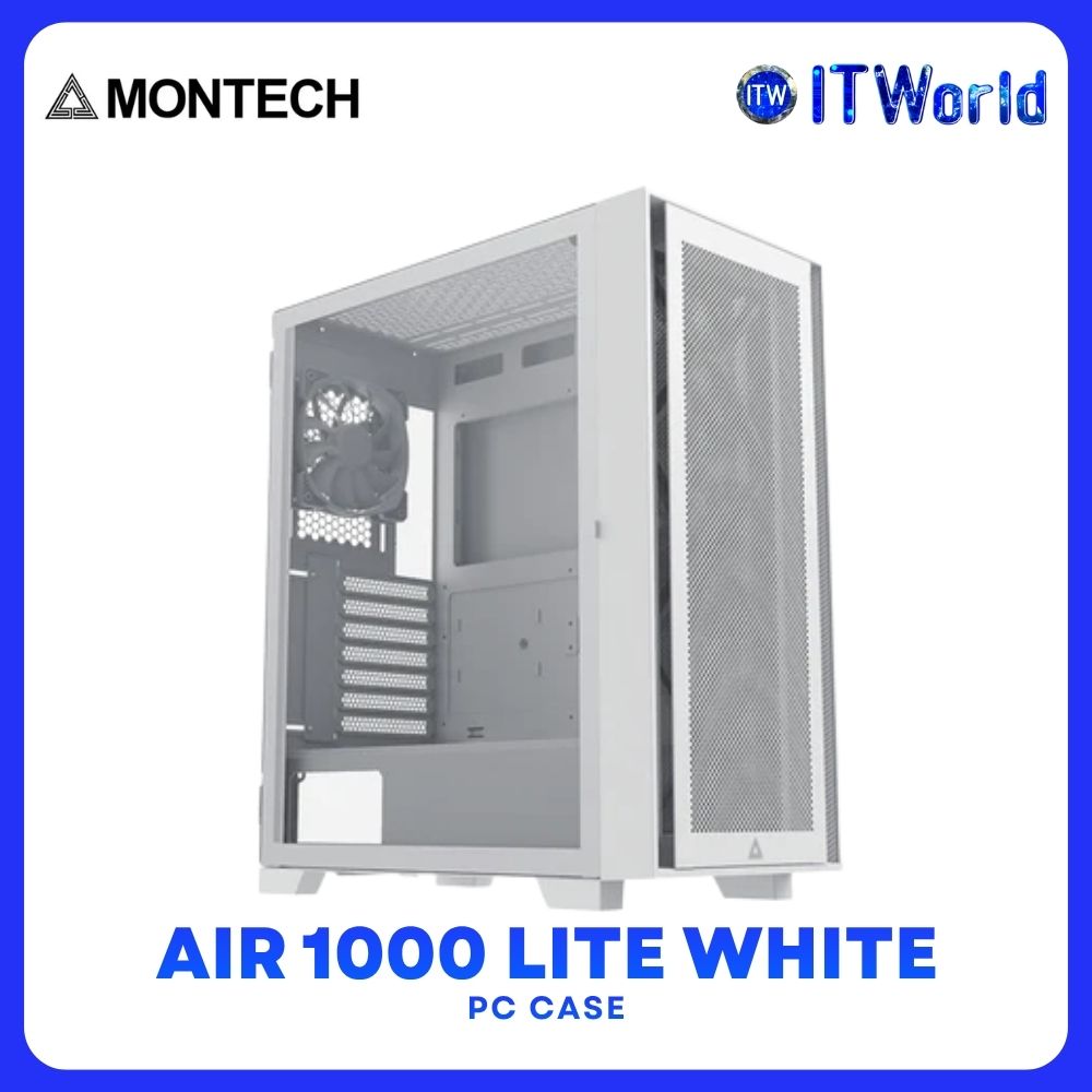 Montech Air 1000 Lite Glass Side Panel Full Entry Level Case Computer PC Case - White