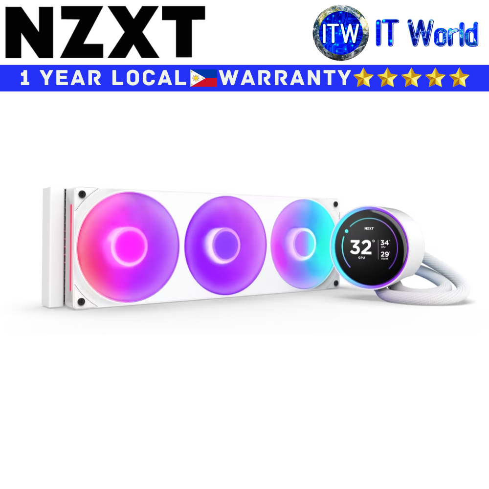 NZXT CPU Cooler Fan Kraken Elite 360 RGB AIO Liquid Cooler w/ 2.72" IPS LCD White (RL-KR36E-W2)