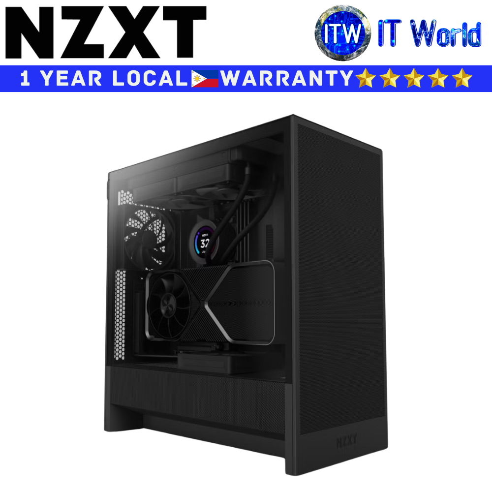NZXT Computer PC Case H5 Flow Compact Mid-Tower ATX Airflow Tempered Glass (Black) | itw