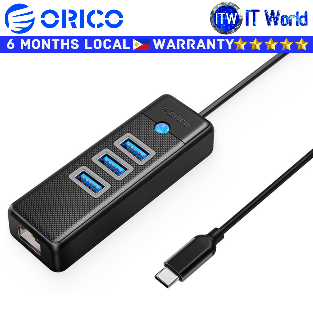 Orico USB Hub 4-Port USB 3.0 Hub with Ethernet Port Black (PW3UR-C3-015-BK-EP)
