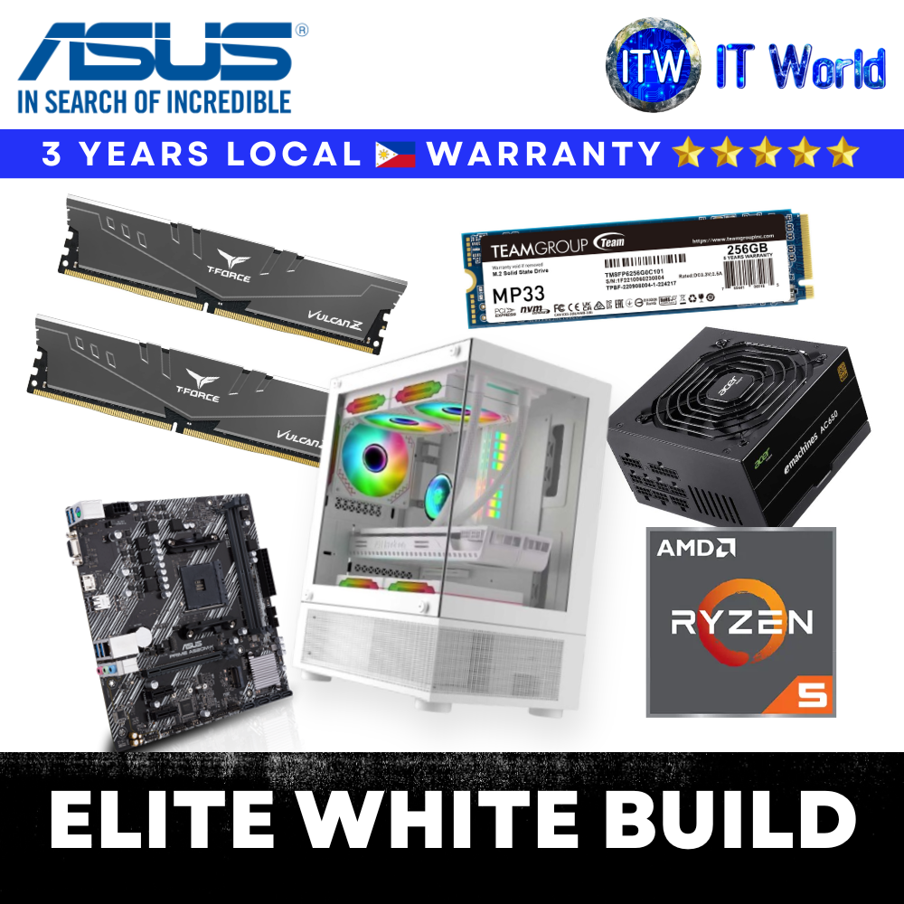 [PC BUILD] ASUS ELITE WHITE BUILD – Ryzen 5 5500GT / 16GB / 256GB NVMe / A520 / 650W Bronze / White Case | itw