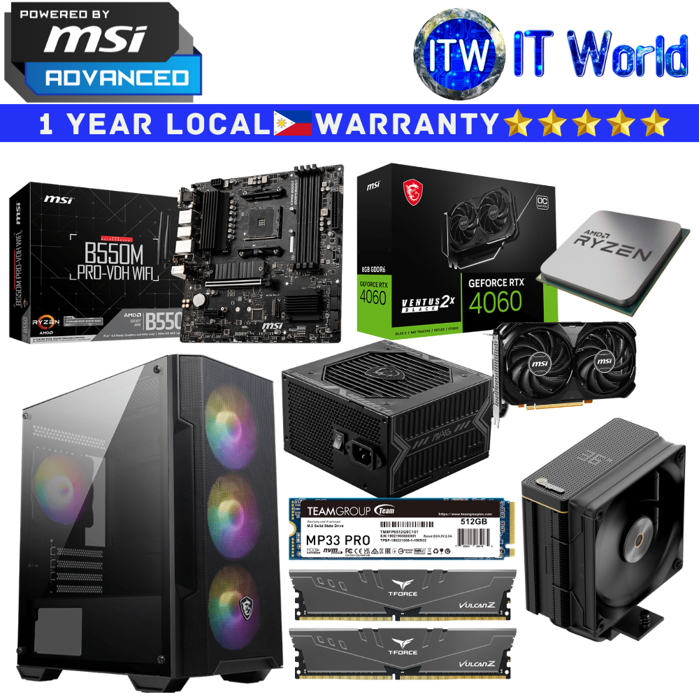 PC Desktop Computer Build MSI Nirvana Build 5 5600X B550M PRO-VDH WIFI RTX 4060 16GB RAM 512GB SSD