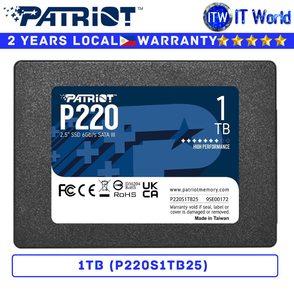 Patriot 1TB SSD P220 2.5" SATA III 6Gb/s Read 550MB/s Write 500MB/s Internal (P220S1TB25)
