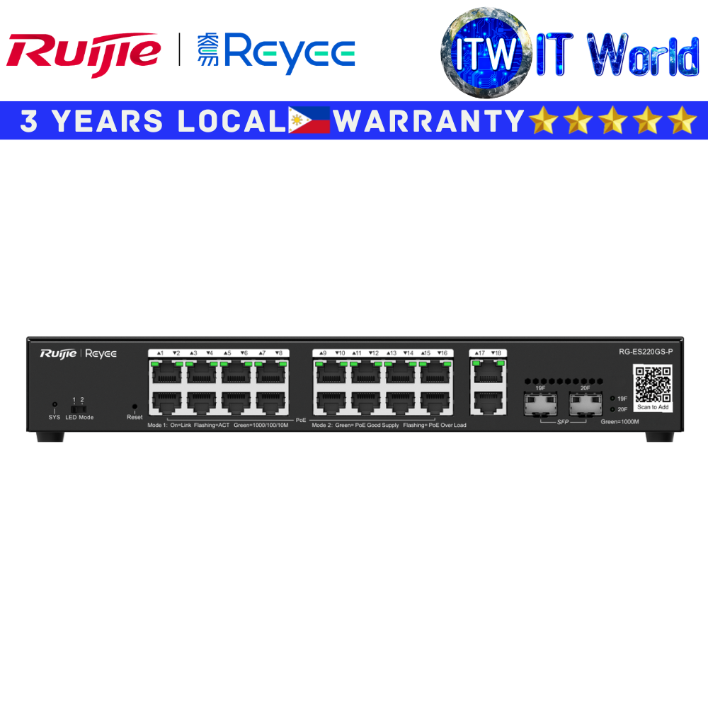 Ruijie RG-ES220GS-P 20 Port Gigabit Smart Cloud Managed PoE Switch 