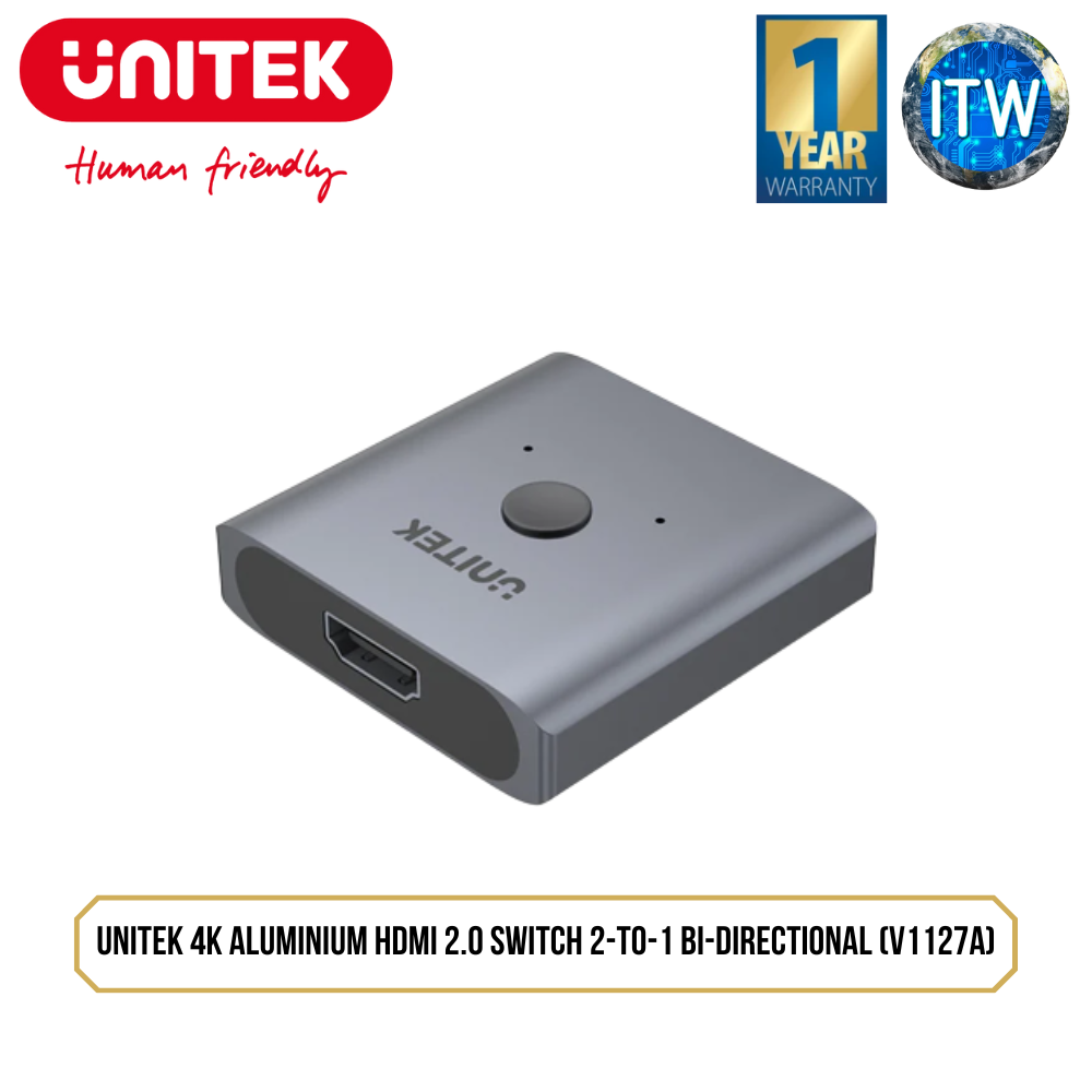 Unitek 4K Aluminium HDMI 2.0 Switch 2-To-1 Bi-Directional (V1127A)