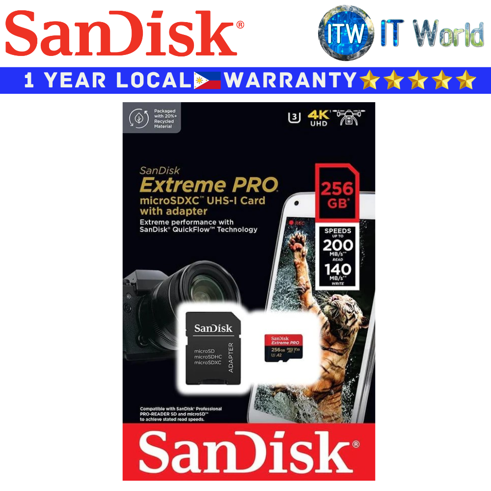 SanDisk SD Card Memory Card 256GB Extreme Pro microSDXC UHS-I Card (SDSQXCD-256G-GN6MA)