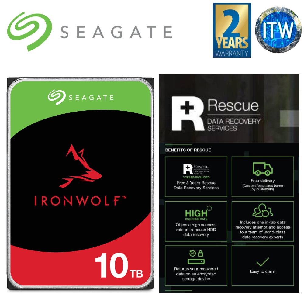 Seagate Hard Drive HDD Ironwolf 10TB 3.5" NAS SATA 6Gb/s Internal (ST10000VN000)