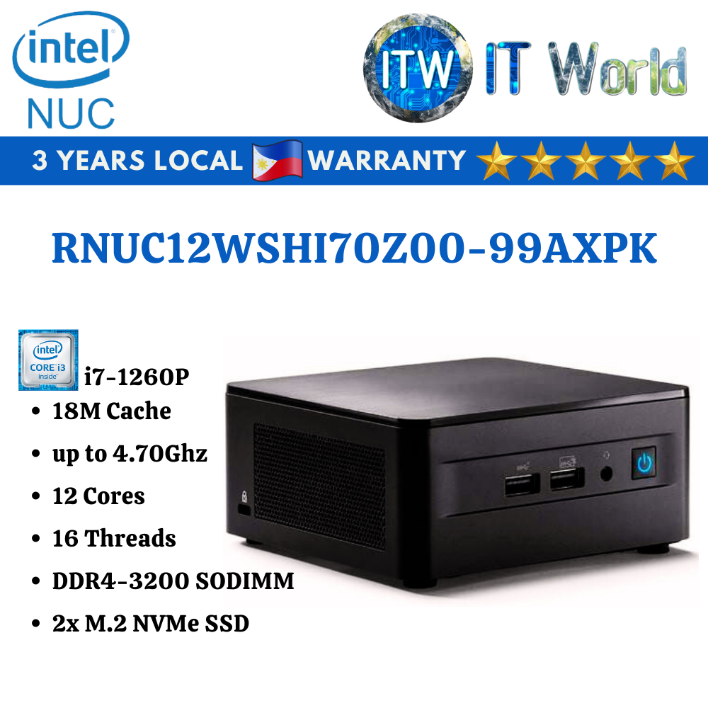 Intel NUC 12 Pro Core i7-1260P Barebone System Wallstreet Canyon (RNUC12WSHI70Z00-99AXPK)