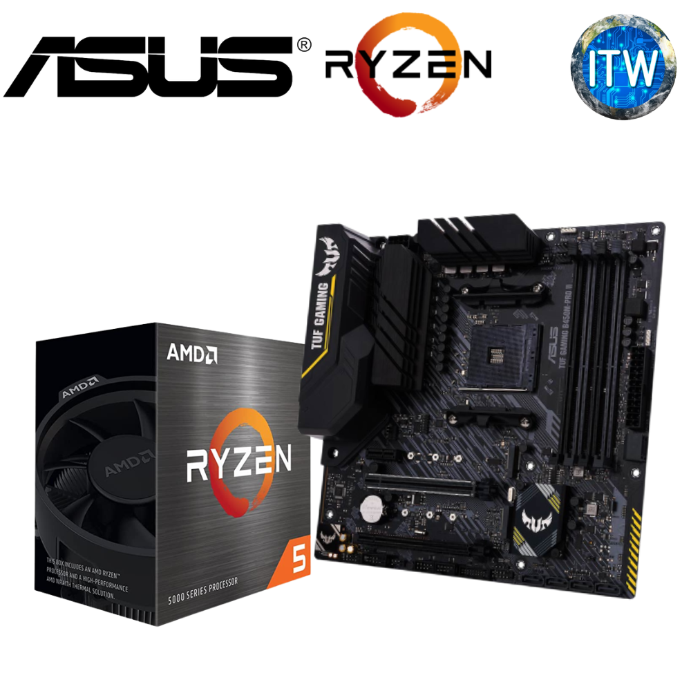 AMD Ryzen™ 5 5500 Desktop Processor and ASUS TUF GAMING B450M-PRO II, DDR4 AMD B450 (AM4) Micro ATX Gaming Motherboard Bundle