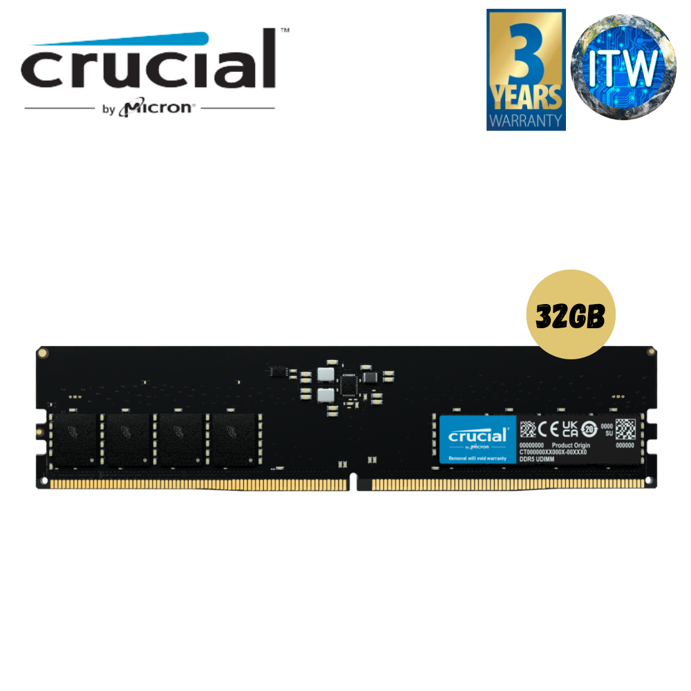 Crucial RAM 32GB DDR5 4800MHz UDIMM CL40 Desktop Memory CT32G48C40U5