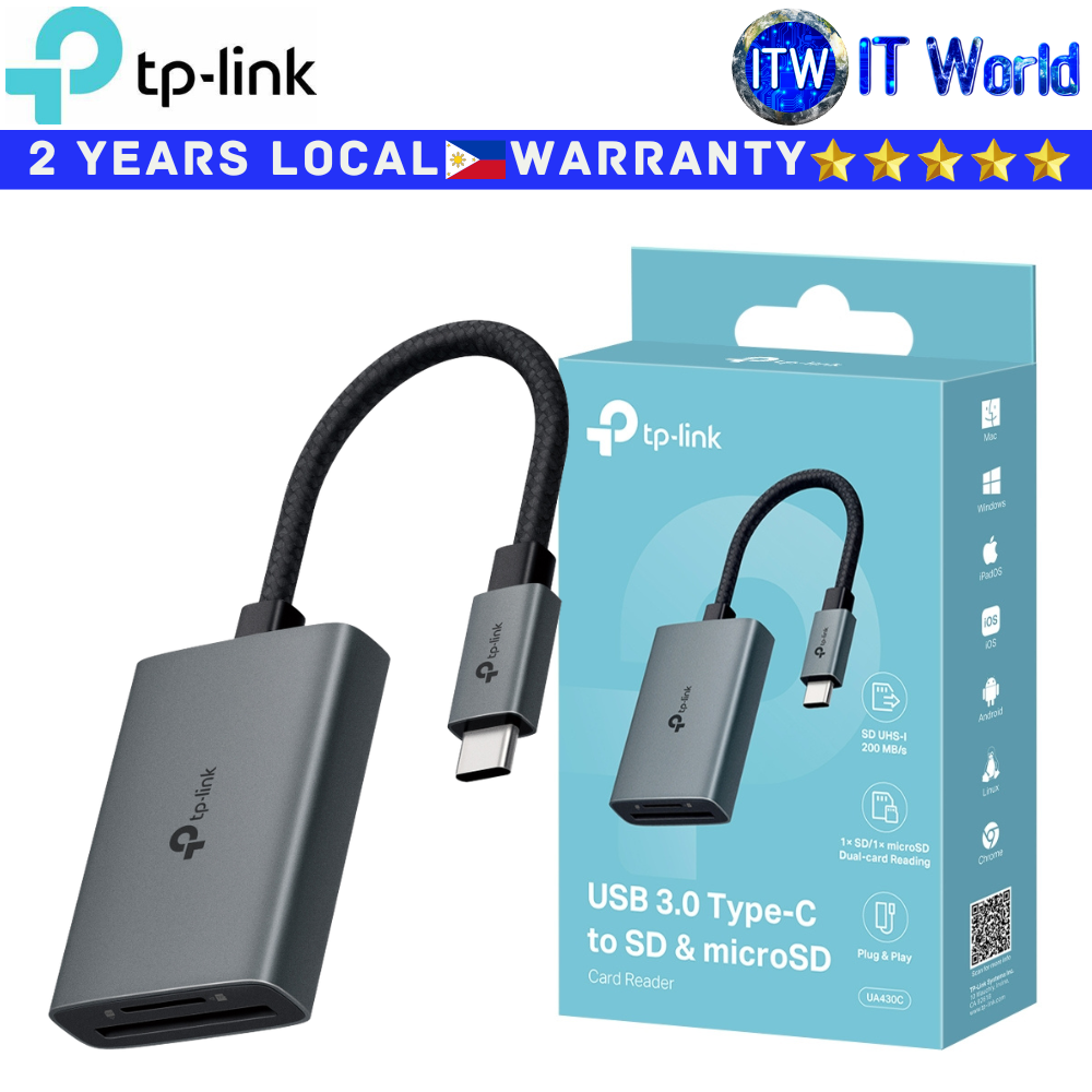 TP-Link Card Reader UA430C 2-in-1 USB 3.0 Type-C to SD & microSD Durable and Portable