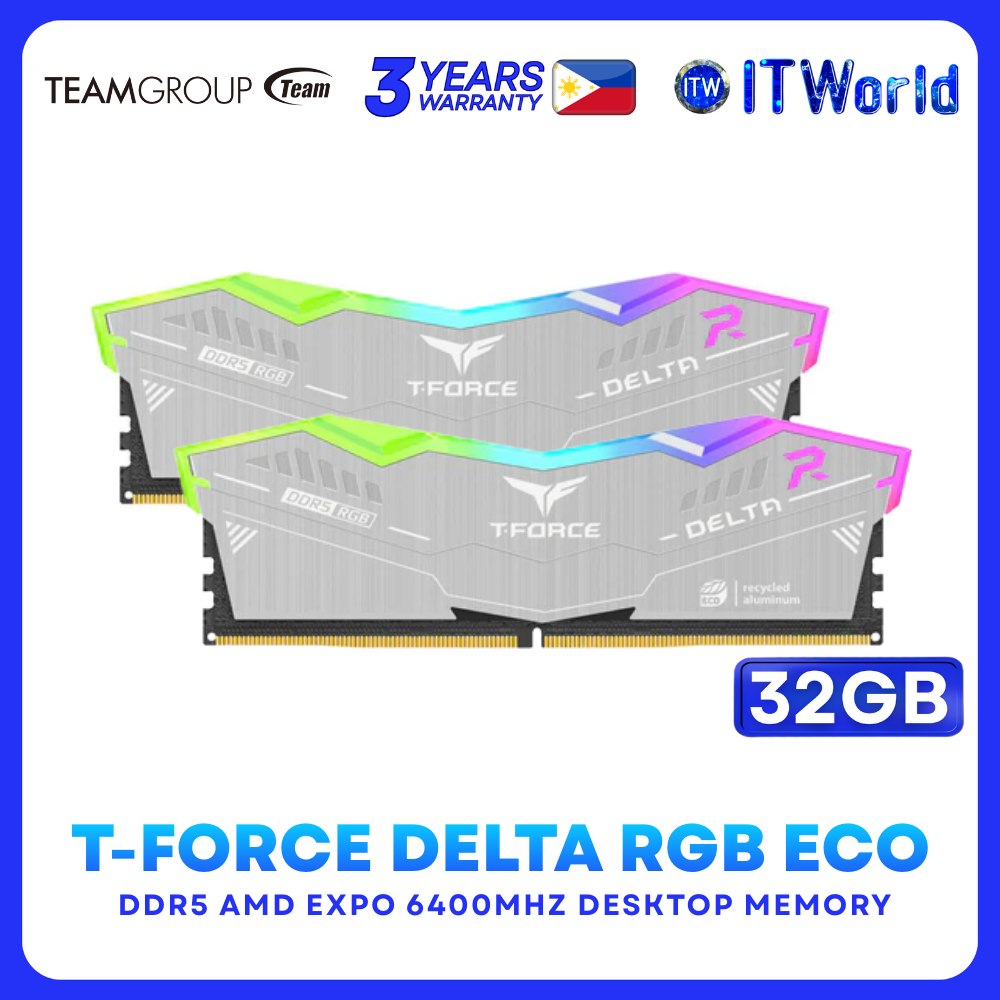 TeamGroup T-Force Delta RGB ECO DDR5 RAM 32GB 2×16GB 6400MHz FF2D532G6400HC32ADC01 Desktop Memory