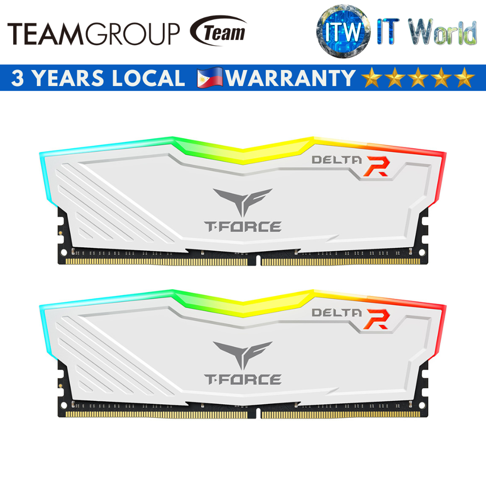 Teamgroup T-Force Delta RGB 32GB(2x16GB) PC4-25600 3200MHz CL16 DDR4 Desktop Memory White (TF4D432G3200HC16FDC01)