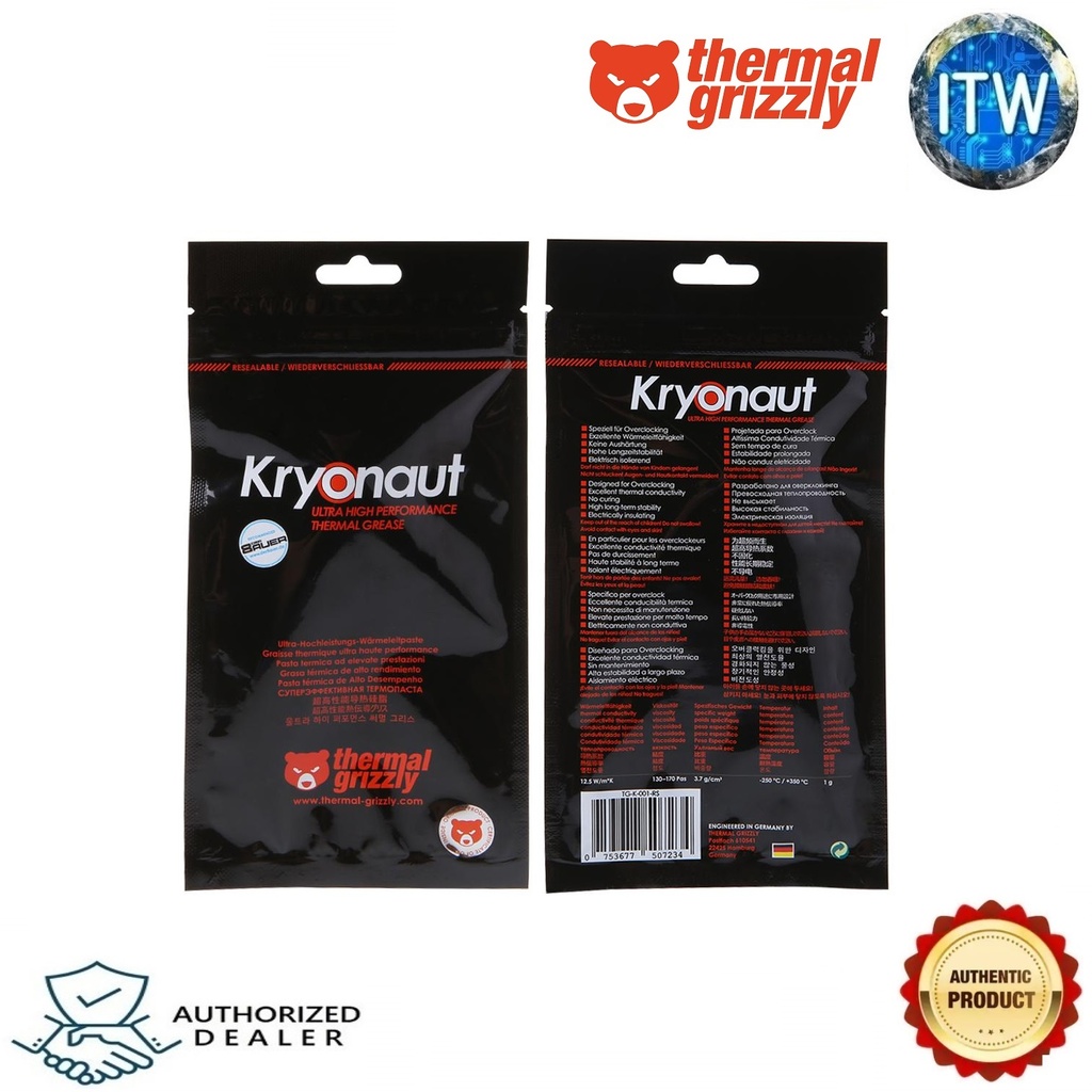 Thermal Grizzly Kryonaut Ultra High Performance Thermal Paste 1.5ml/5.55g (TG-K-015-R)