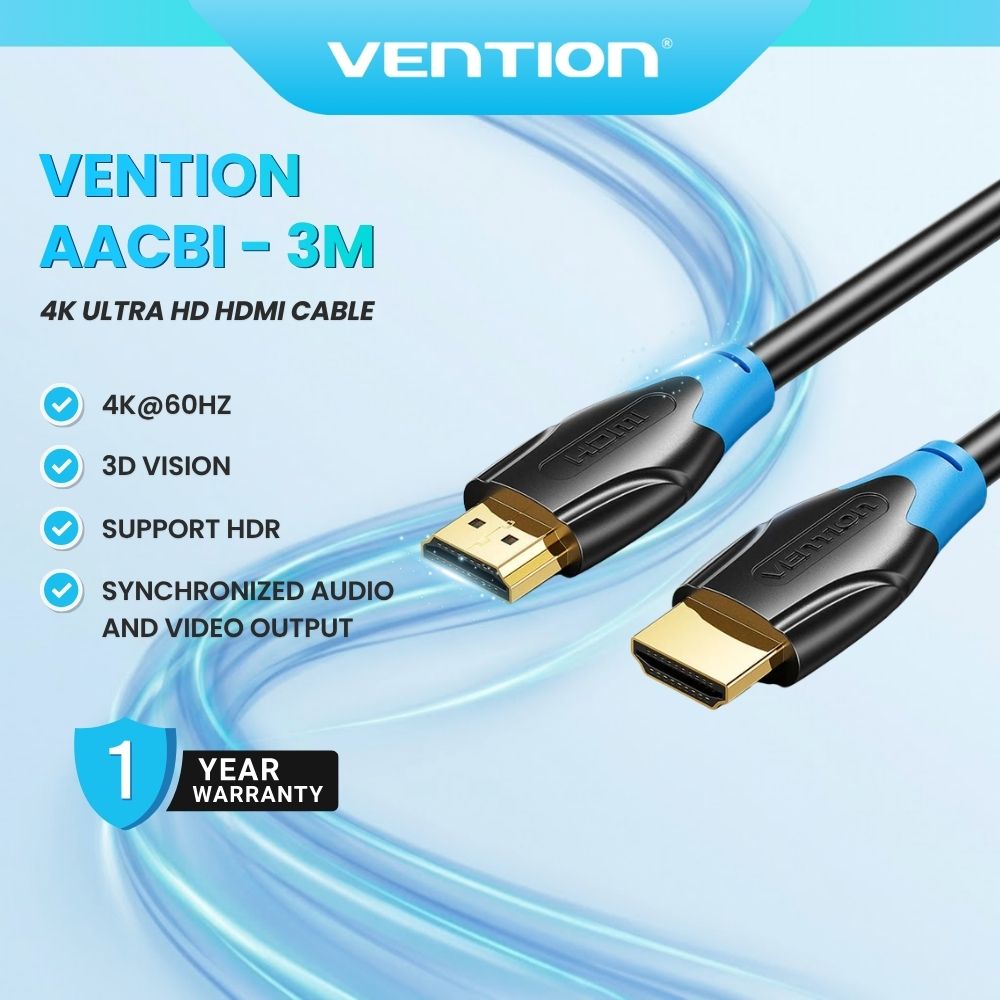 Vention HDMI Cable AACBI - 3M / Male to Male 2.0 / 4K 1080p / HDMI Adapter / PVC