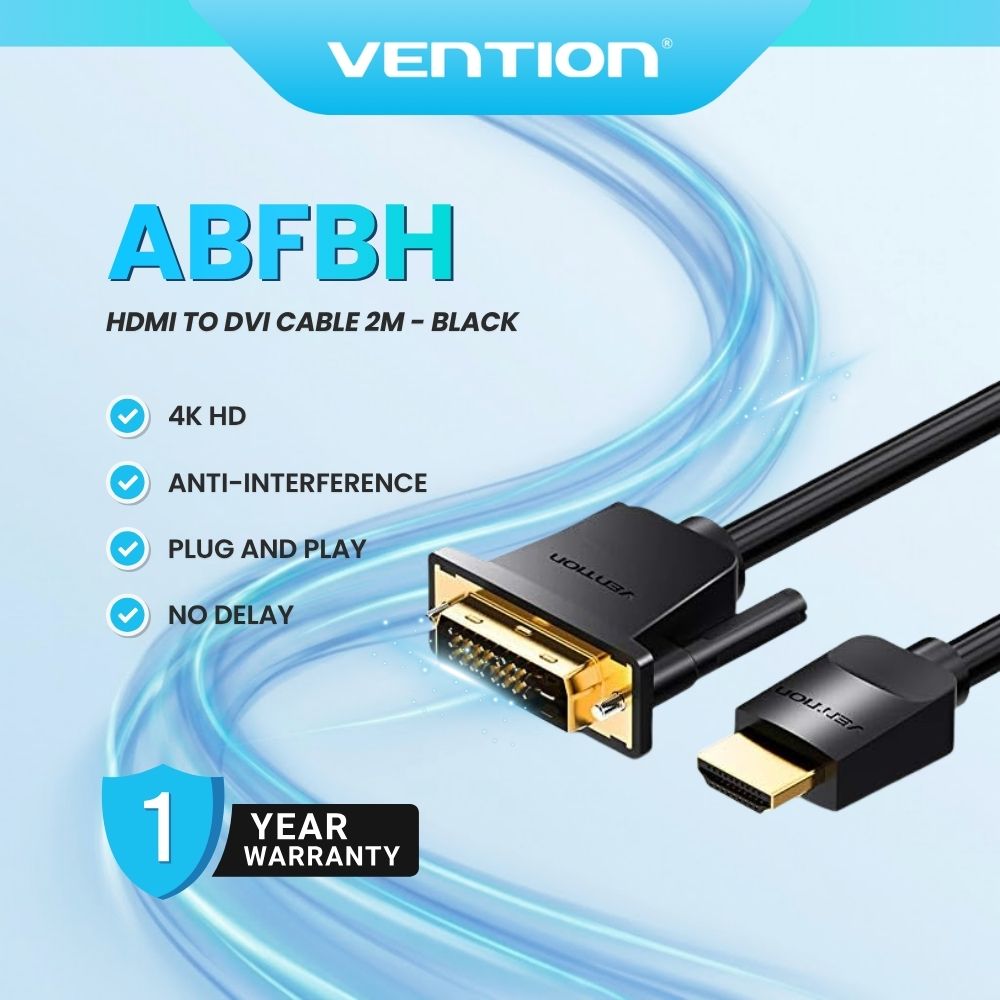 Vention ABFBH 2M 24K Gold-Plated Connector Stable Transmission HDMI to DVI Cable - Black