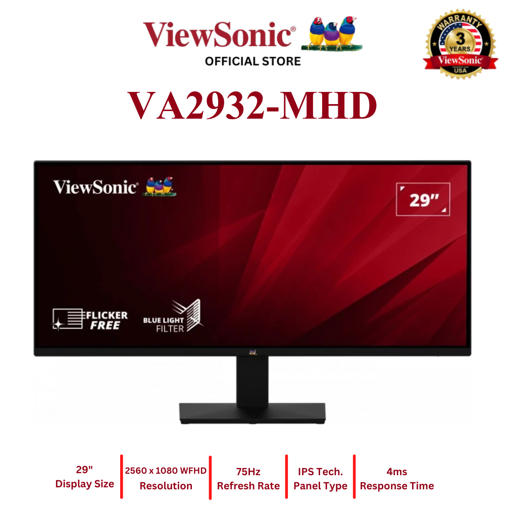 ViewSonic VA2932-MHD 29" 2560x1080 WFHD 75Hz HDR10 Adaptive Sync IPS Monitor